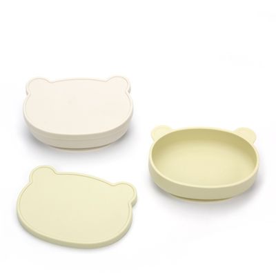plat supplémentaire de nourriture de cuvette de bébé du silicone 50K avec la cuvette résistante de l'automne des enfants de bande dessinée d'ours de couvercle